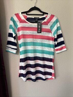 #800 Timing Striped Half Sleeved  Semi SheerTop size Small